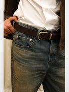 Retro 21 Vintage Wash 646 Style Flared Jeans in Blue - On Male Model