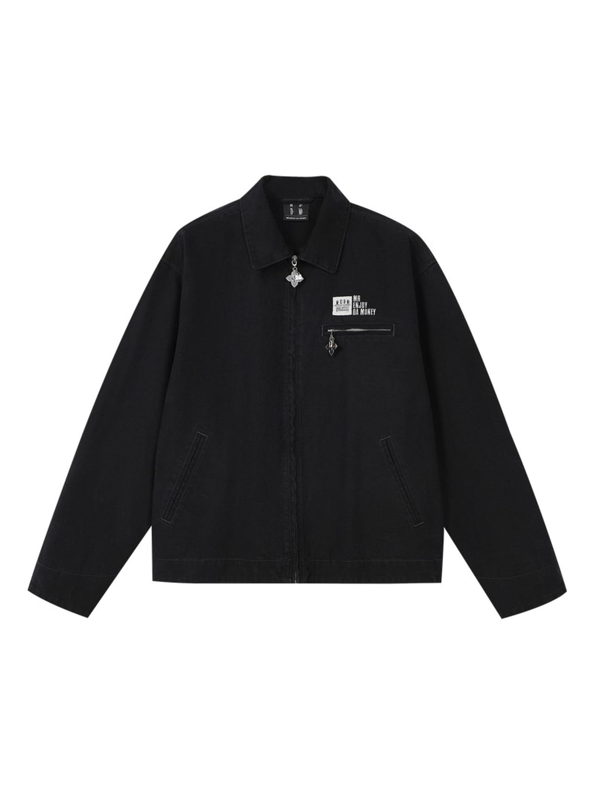 MEDM Washed Cotton Detroit Zip Up Jacket in Black