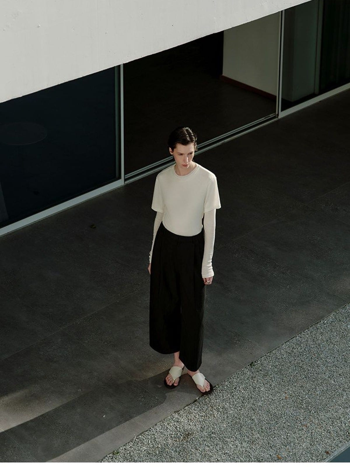 MSBEAST Cotton Blend Tapered Cropped Trousers in Black - On Female Model