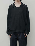Soda Contrast Collar Linen Knit Sweater in Gray - On Male Model