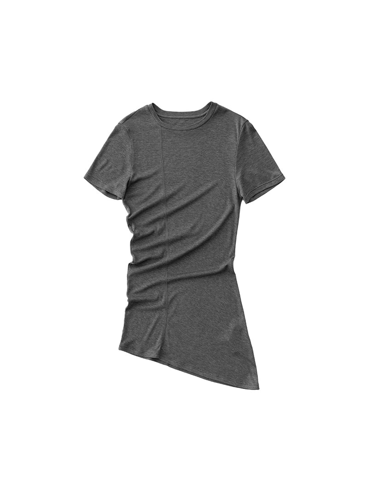 Random Piece Asymmetrical Pleated Silk Blend T Shirt in Gray