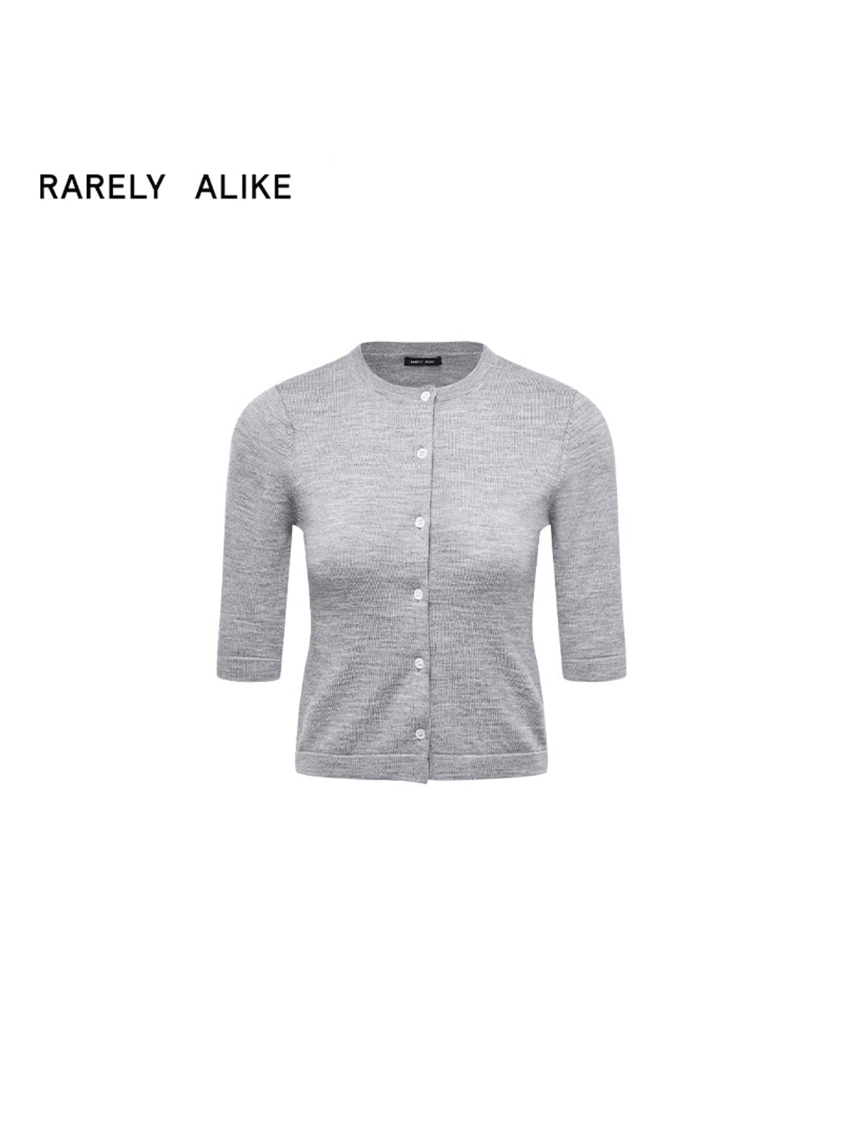 RARELY ALIKE Pure Wool Half Sleeve Cardigan in Gray