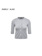 RARELY ALIKE Pure Wool Half Sleeve Cardigan in Gray