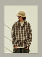 USAGE Gradient Plaid Cotton Blouson in Brown - On Male Model