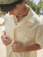 Retro 21 Appliqu Lyocell Camp Shirt in White - On Male Model