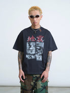 SWFI Distressed Graphic Single Stitch Tee in Black - On Male Model