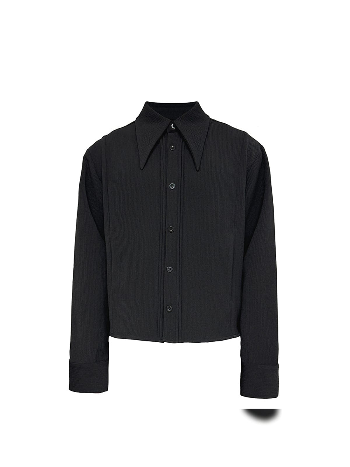 JCAESAR STUDIO Striped Pleated Pointed Collar Shirt in Black