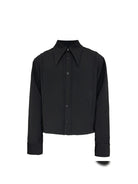 JCAESAR STUDIO Striped Pleated Pointed Collar Shirt in Black