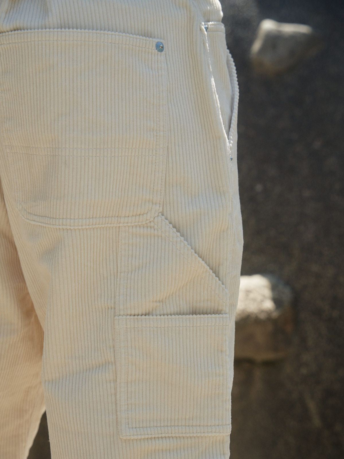 Retro 21 Wide Wale Cotton Corduroy Pants in White - On Model