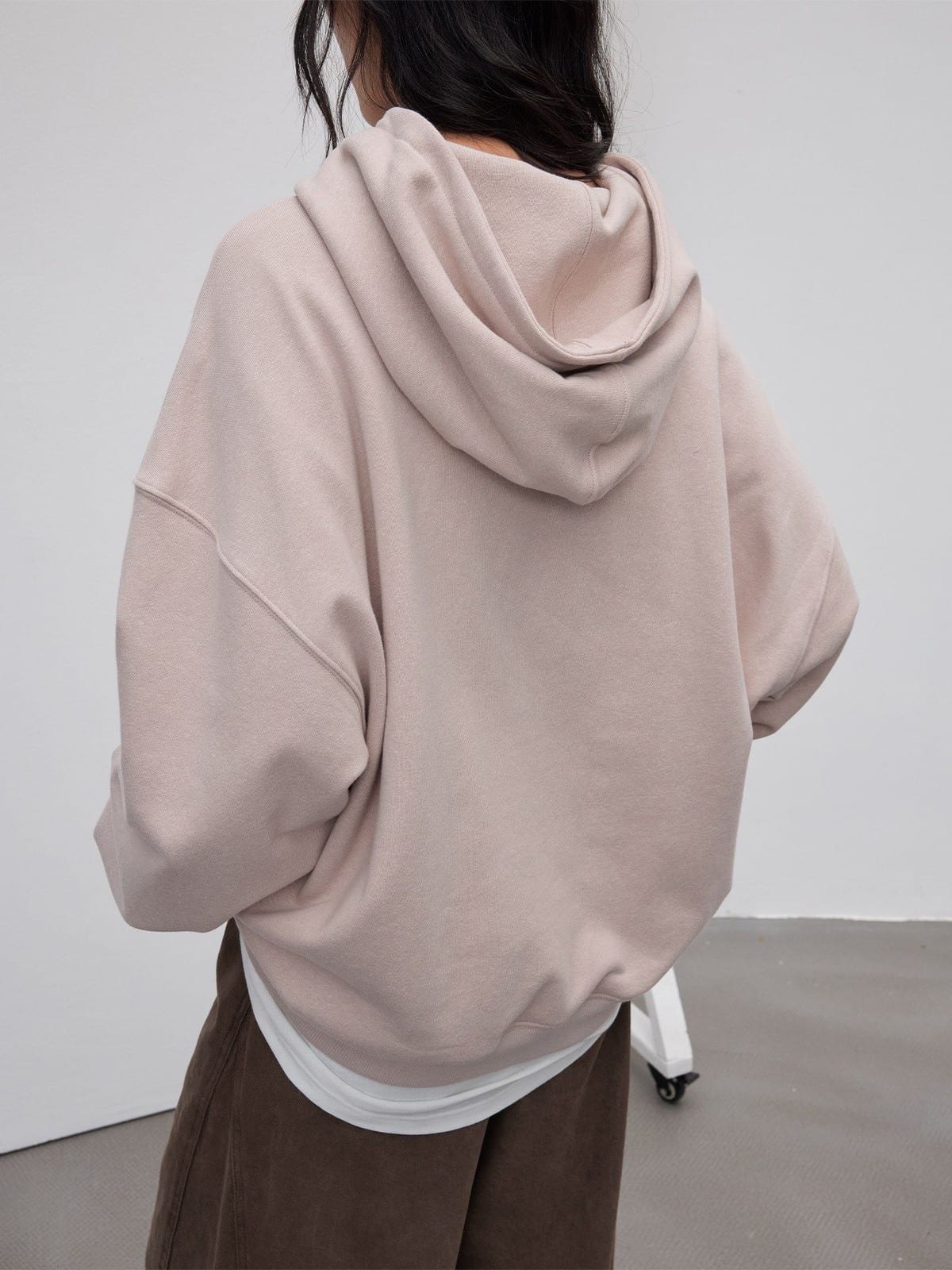 Random Piece Cotton Blend Drop Shoulder Hoodie in Pink - On Model