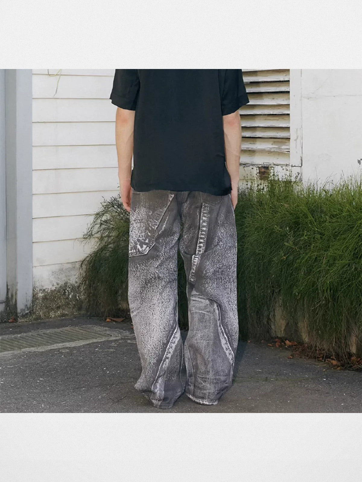 SOD Digital Print Wide Leg Jeans in Black - On Model