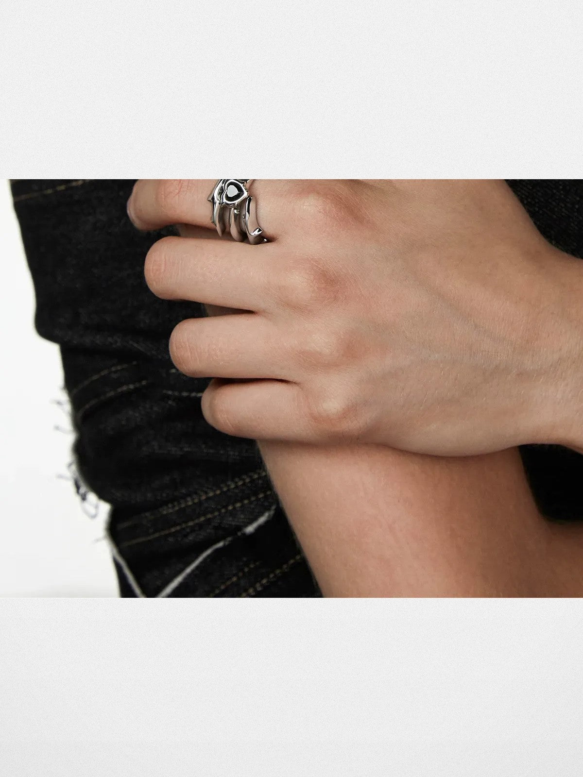 BLACKHEAD Spiked Heart Steel Ring in Gray - On Model