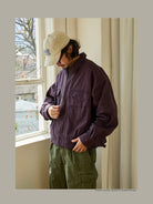 USAGE Heavyweight Canvas Cropped Workwear Jacket in Purple - On Male Model