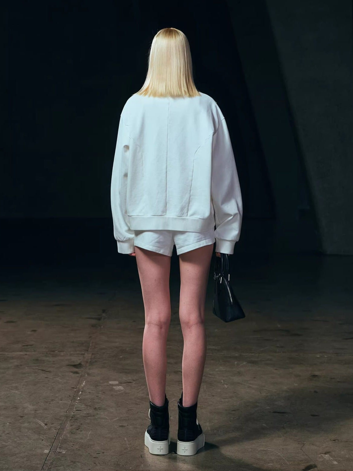 SMFK Cotton Zip Up Track Jacket in White - On Female Model