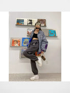 BeerBro Fleece Lined Split Hem Sweatpants in Gray - On Female Model