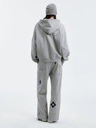 MEDM Leopard Leather Patch Drawstring Pants in Gray - On Model