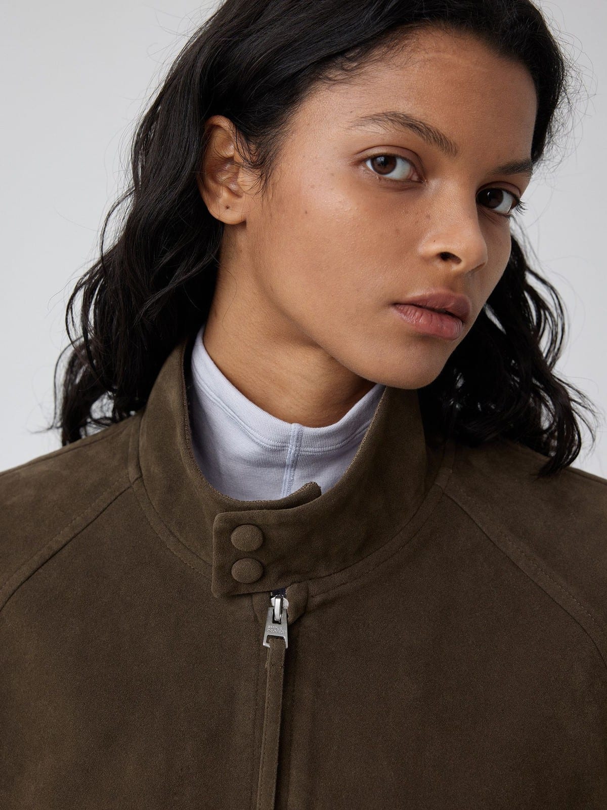 SIMPLE PROJECT Suedette Harrington Jacket in Brown - On Female Model