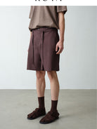 ROYA Silk Cotton Blend Drawstring Shorts in Brown - On Male Model