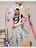 CFIERCE Cross Print Wide Leg Sweatpants in Gray - On Female Model