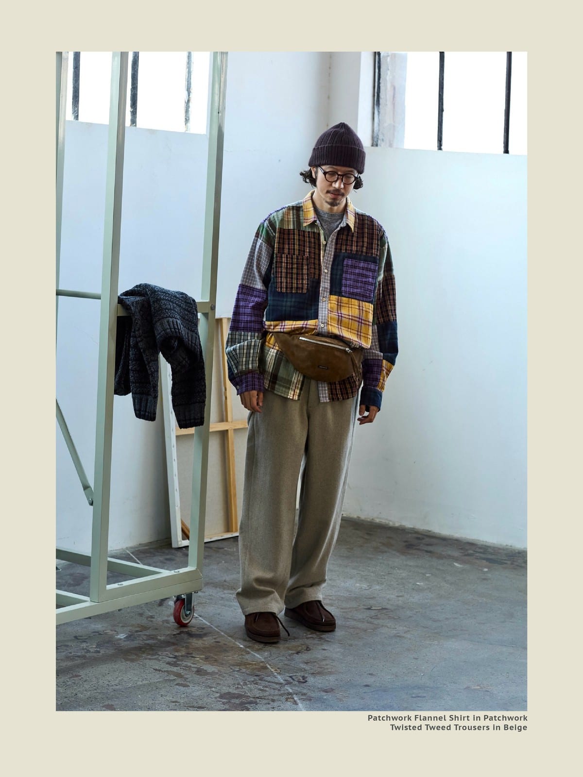 USAGE Cotton Plaid Patchwork Shirt in Patchwork - On Male Model