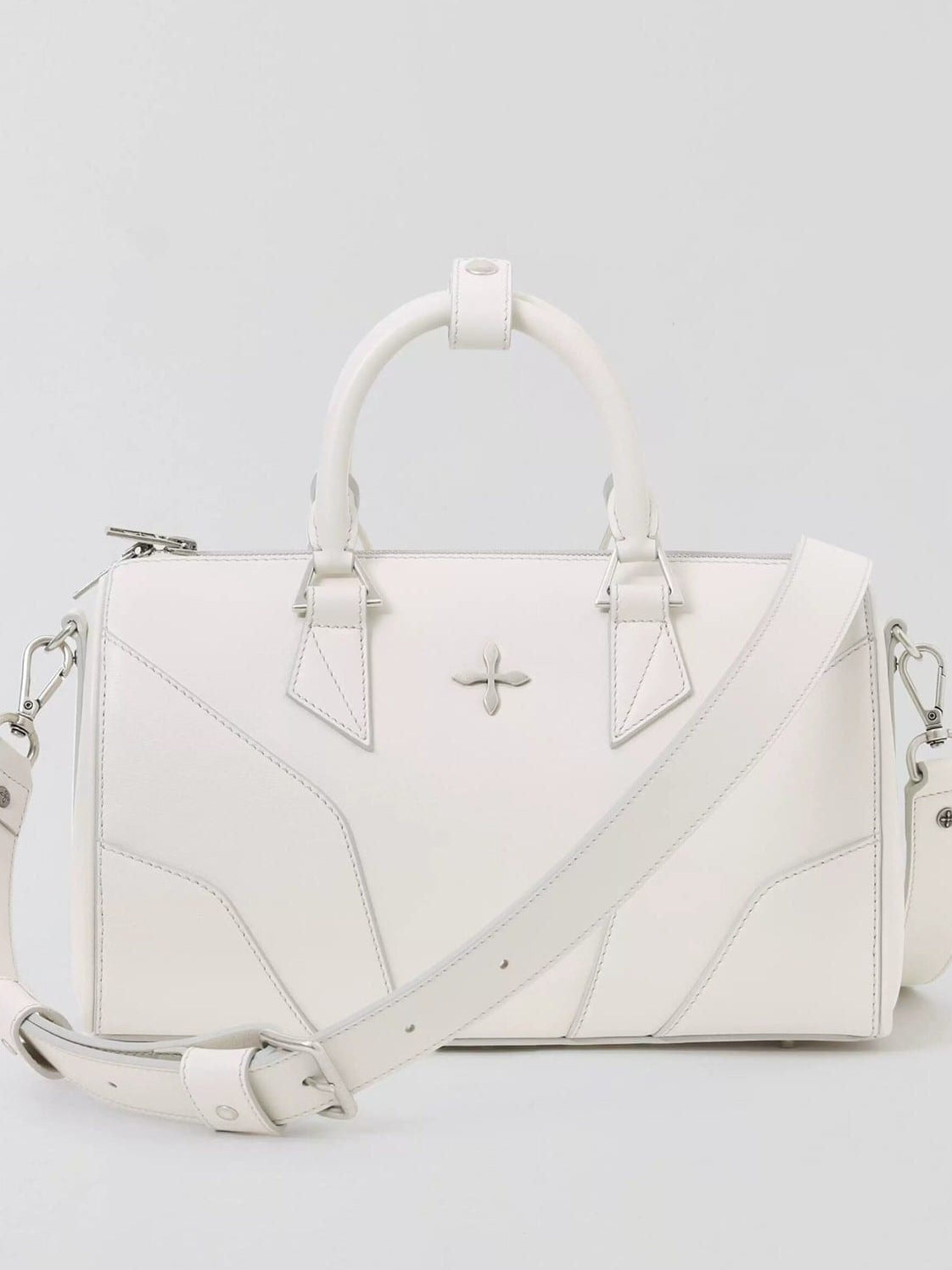SMFK Medium Leather Cross Motif Handbag in White