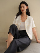 TEASEL Washable Wool Blend Cropped Trousers in Charcoal - On Female Model