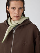 SIMPLE PROJECT Cotton Blend Zip Up Hoodie in Brown - On Female Model