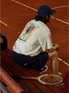 USAGE Retro Tennis Graphic Cotton T Shirt in Gray - On Model