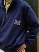 USAGE Heavyweight Cotton Half Zip Sweatshirt in Navy Blue - On Model