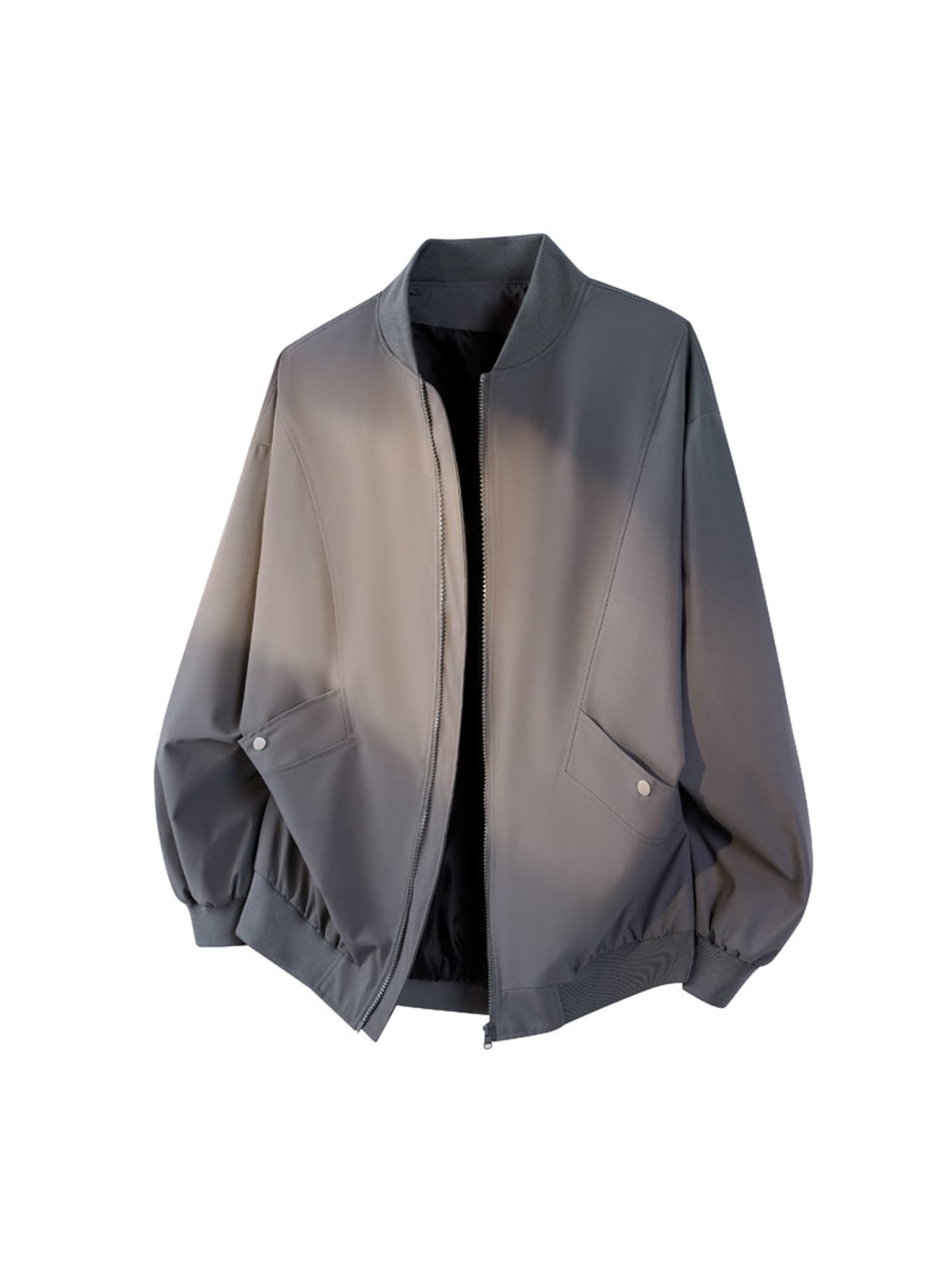 MEDM Stand Collar Zip Up Windbreaker in Gray