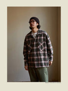 USAGE Brushed Plaid Western Shirt in Olive - On Male Model