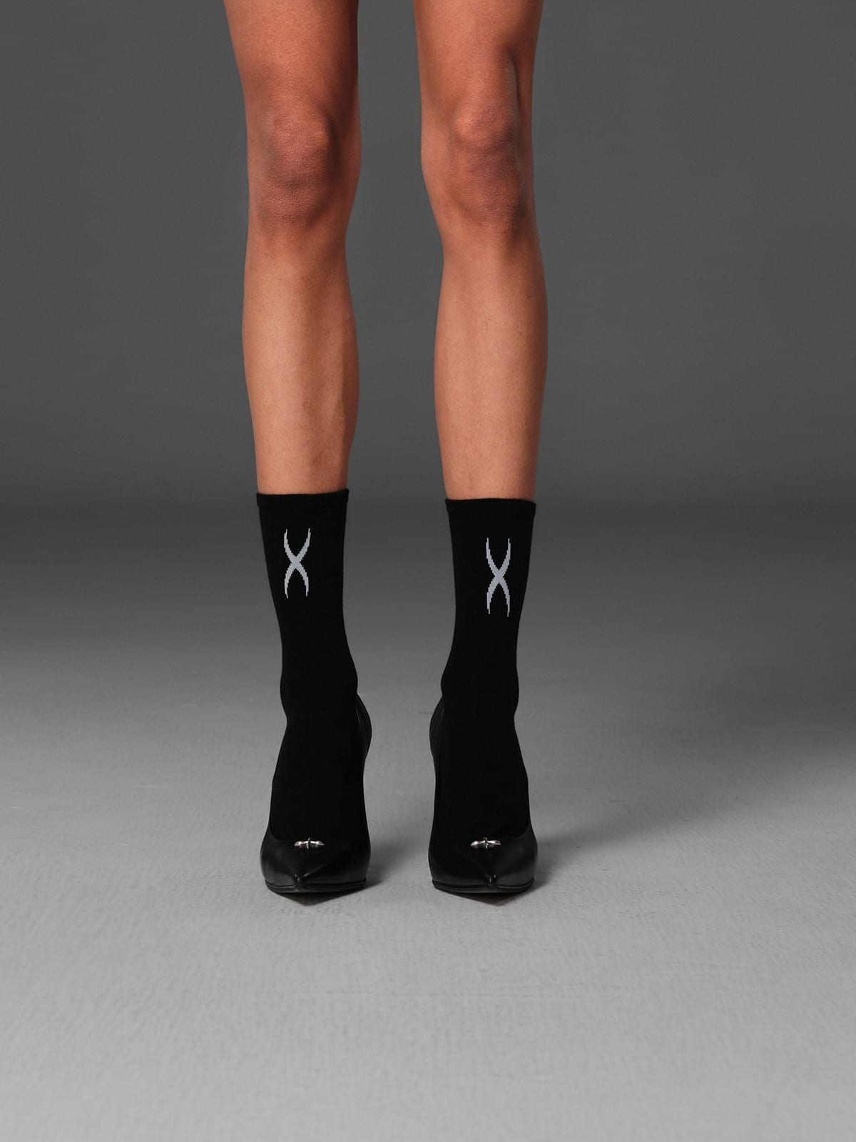 SMFK Athletic Cotton Blend Short Socks 2 Pack in Black - On Female Model