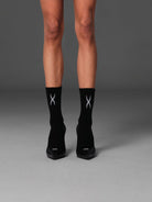 SMFK Athletic Cotton Blend Short Socks 2 Pack in Black - On Female Model