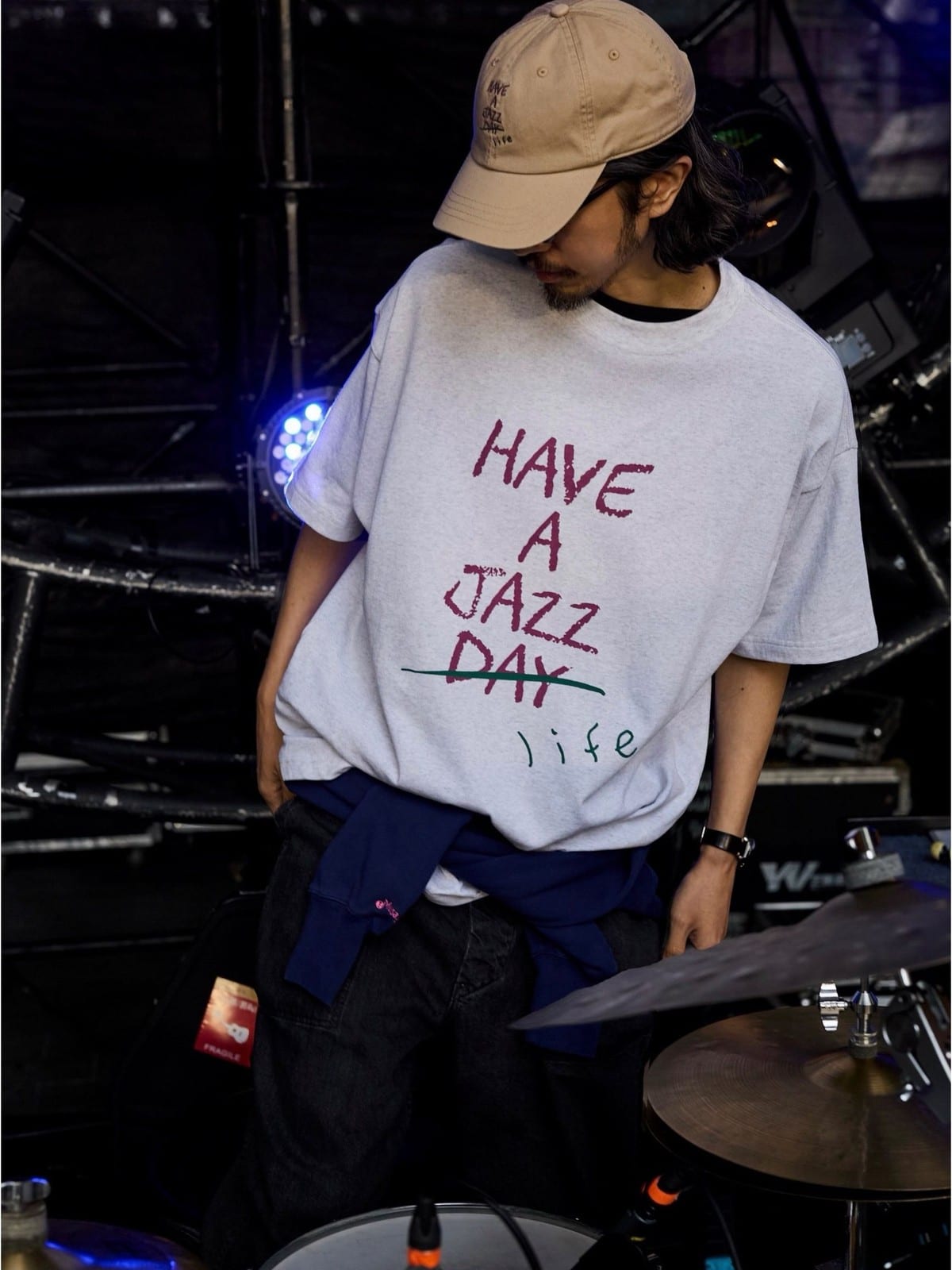 USAGE JZ Festival Graphic Cotton T Shirt in Heather Gray - On Male Model