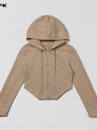 SMFK Cotton Blend Zip Up Hoodie in Beige