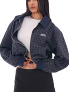 SweetChilling Contrast Collar Harrington Jacket in Green - On Female Model