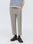 SIMPLE PROJECT Center Seam Cropped Trousers in Beige - On Model