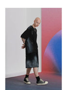 LOSTCTRL Spray Paint Drawstring Cotton Shorts in Black - On Model