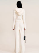 SMFK Vintage Wash Zip Up Cotton Hoodie in Cream - On Female Model