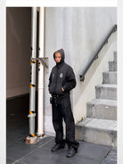 SOD Washed Layered Zip Up Hoodie in Black - On Male Model