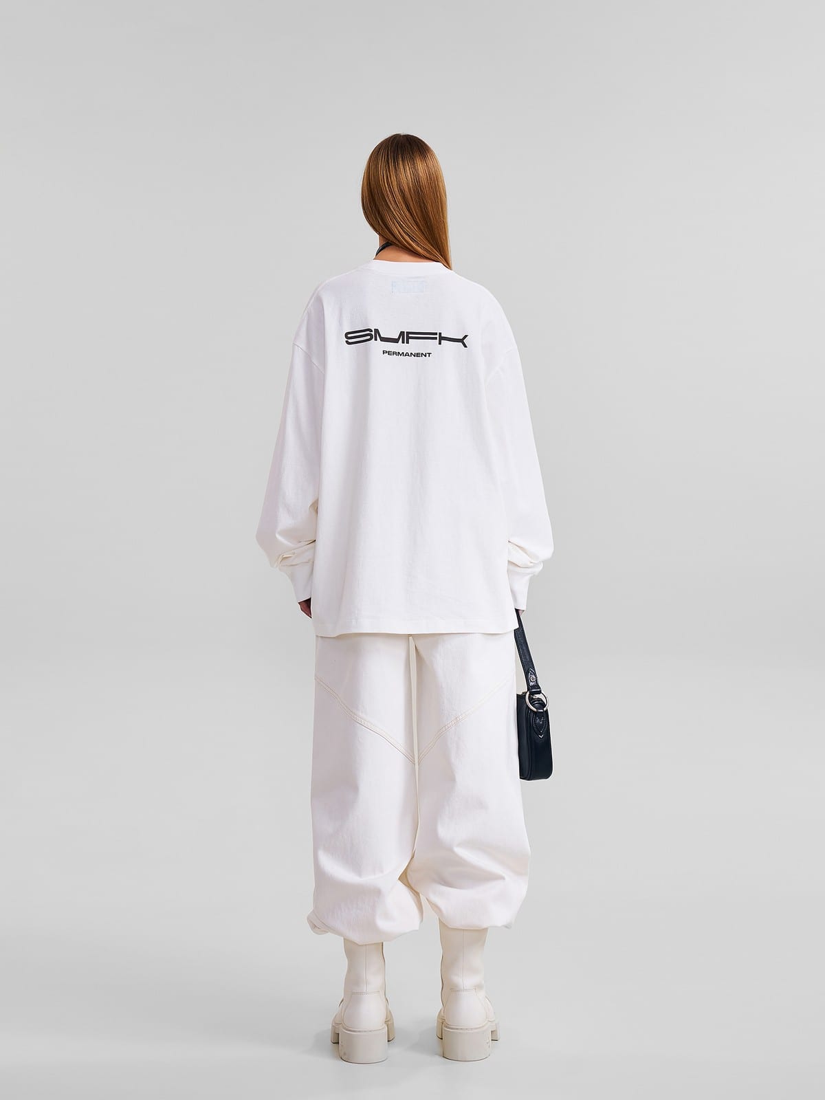 SMFK Skull Graphic Cotton Sweatshirt in White - On Female Model