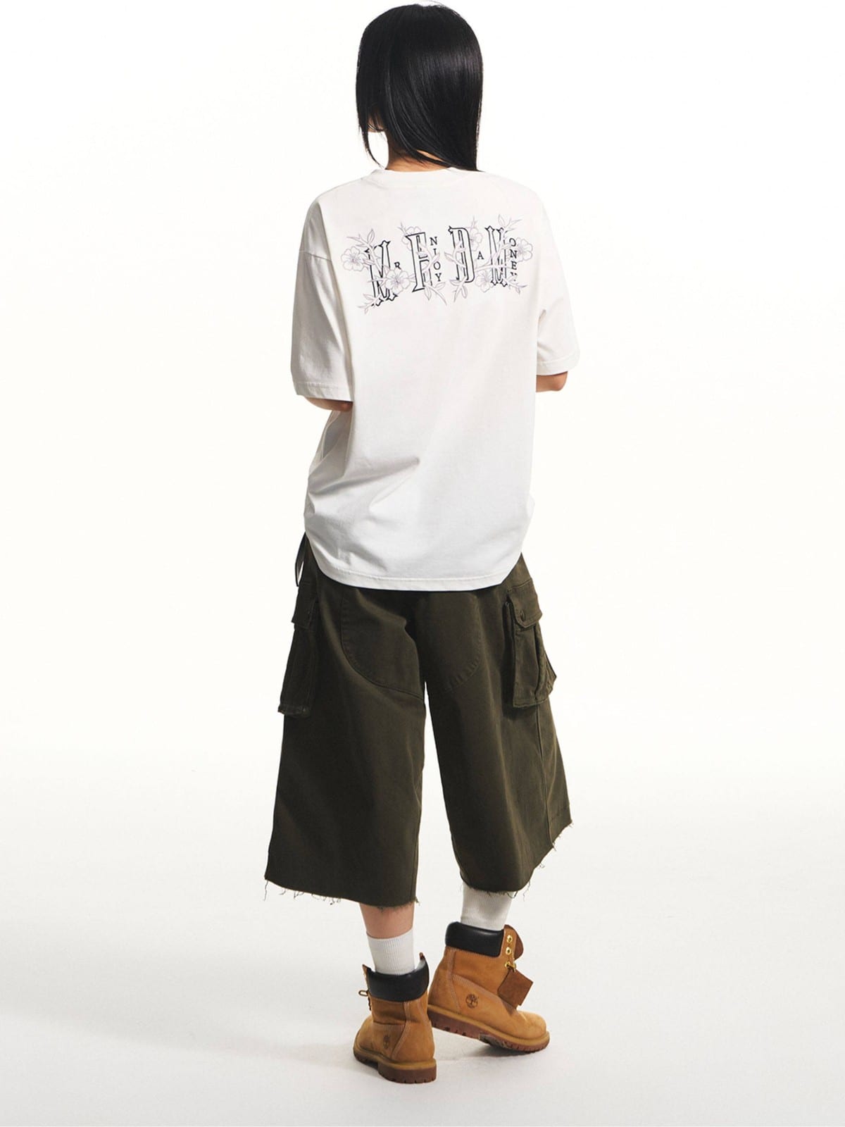 MEDM Floral Graphic Cotton Sorona T Shirt in White - On Model