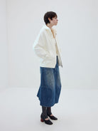 SIMPLE PROJECT Cotton Blend Zip Up Hoodie in White - On Female Model