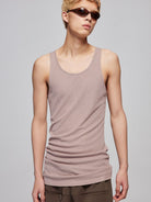 SIMPLE PROJECT Longline Stretch Knit Tank Top in Pink - On Male Model