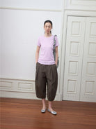 Random Piece Lightweight Cotton Blend Crewneck T Shirt in Lavender - On Female Model