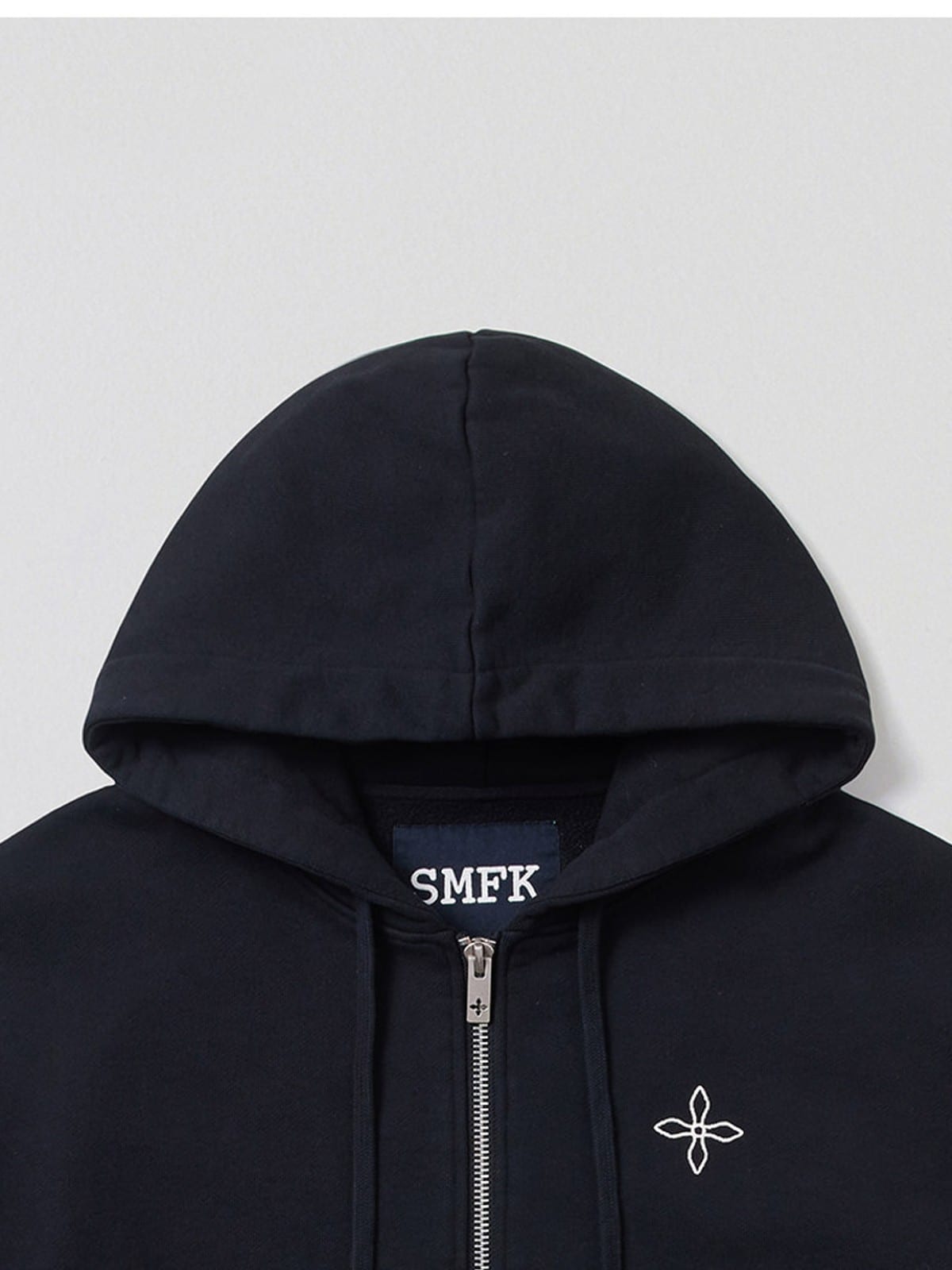 SMFK Embroidered Cotton Zip Up Hoodie in Black - Detail
