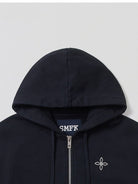 SMFK Embroidered Cotton Zip Up Hoodie in Black - Detail