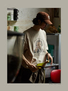 USAGE Vintage Wash Einstein Graphic T Shirt in Beige - On Male Model
