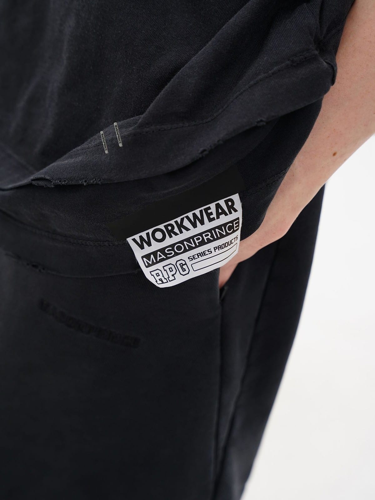 MASONPRINCE Double Layered Cotton Joggers in Black - On Model
