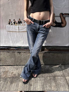 RARELY ALIKE 3D Cut Curved Flared Jeans in Denim - On Female Model